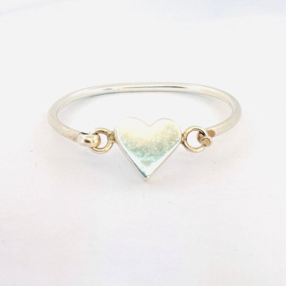 Estate Sterling Silver 925 Heart Bangle Bracelet, 6” Size Elegant Design, 14.78g - Picture 1 of 10